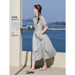 沫晗依美海岸风情裙子2025夏季新款波西米亚度假风泡泡袖女连衣裙