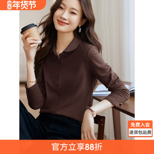 沫晗依美气质小翻领衬衫2025冬季新款时尚减龄保暖德绒打底衬衫女