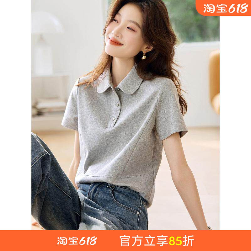 沫晗依美简约休闲娃娃领短袖衬衫