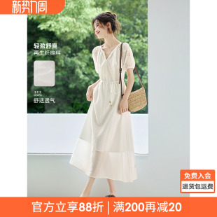 沫晗依美初恋镂空小白裙2026夏季新款法式度假风花卉刺绣连衣裙女