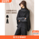 套装 沫晗依美含醋酸羊毛高智两件套2025冬茧型蝙蝠袖 斗篷上衣长裤