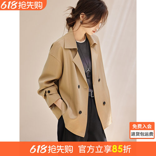 沫晗依美双排扣简约气质风衣