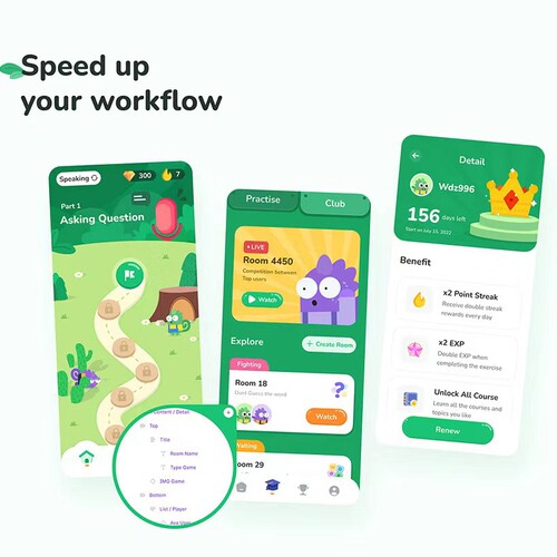 50页卡通英语学习app设计UI figma源文件
