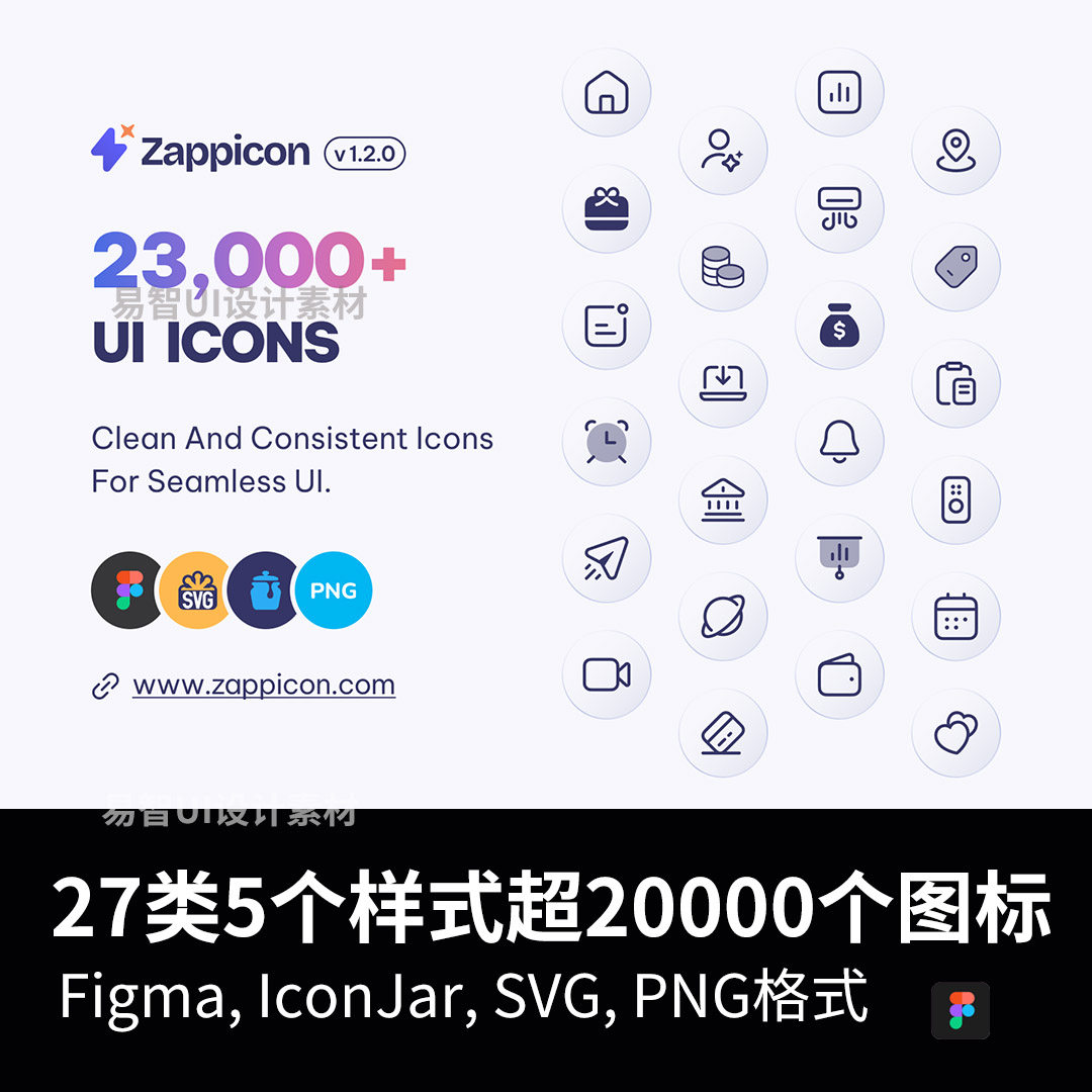 27类5个样式超20000个图标Figma, IconJar, SVG, PNG格式