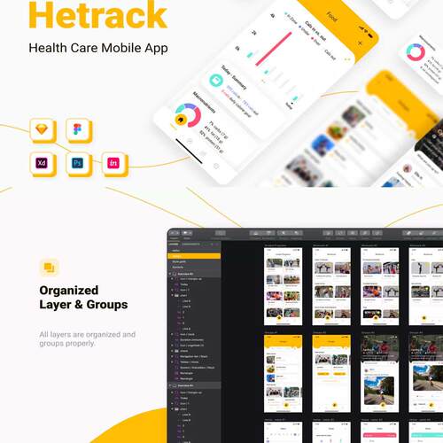 70页健康管理，健身，健康APP UI资源sketch、psd、xd、fig源文件
