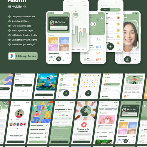 60页AI心理健康APP原型设计UI源文件figma格式（没有预览图）