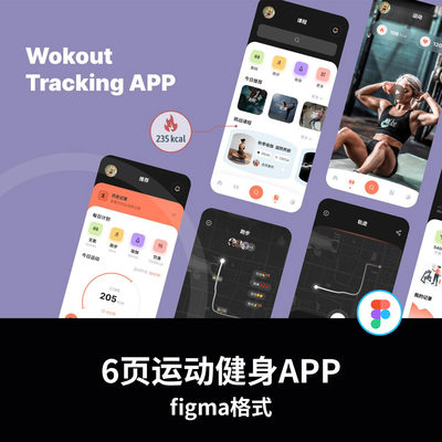 6页运动健身APP界面设计UI设计Figma源文件