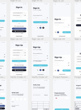 浅色灰色各68页APP移动端设计原型图，线框图figma源文件