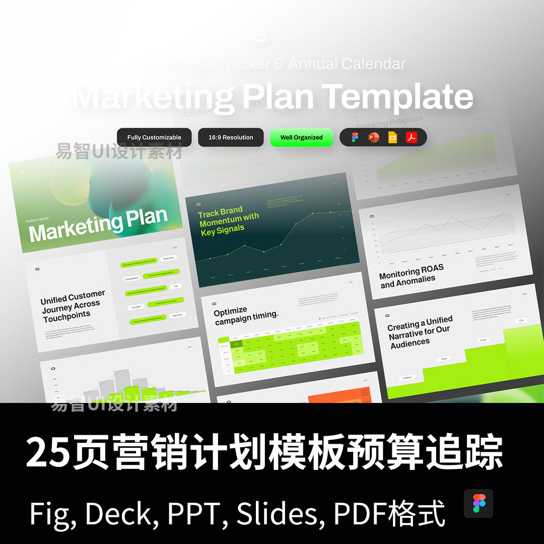 25页营销计划模板预算追踪Fig, Deck, PPT, Slides, PDF格式