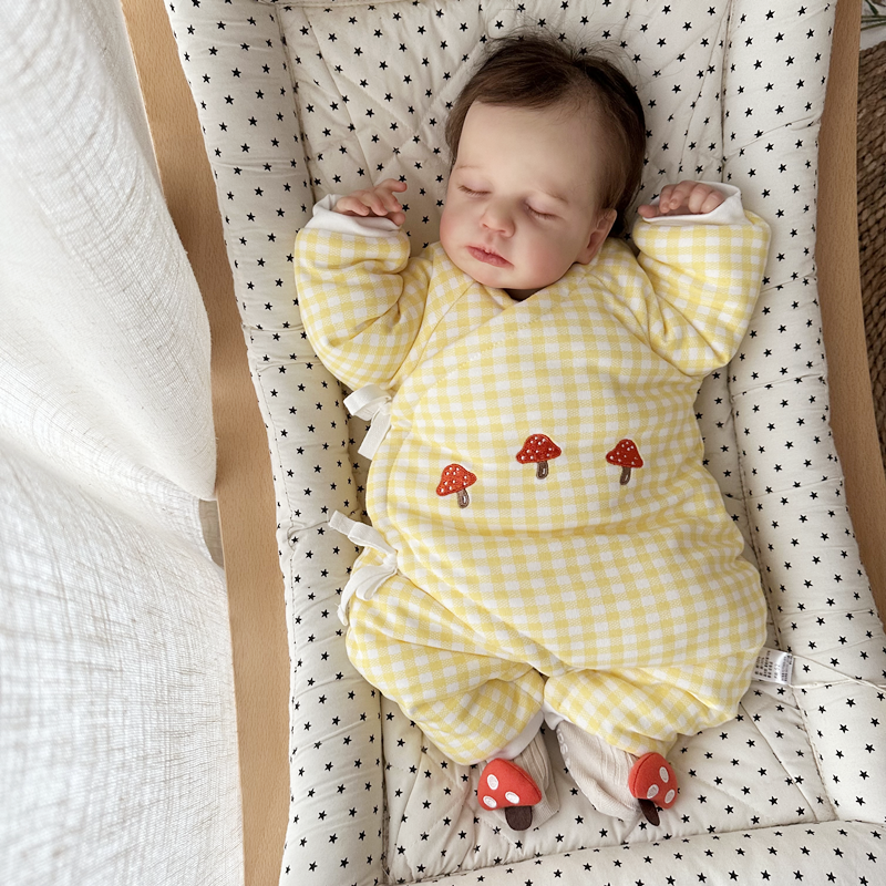 斜襟系带连体衣纯棉秋冬刺绣棉服