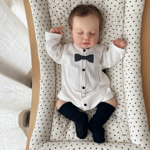 新生婴儿衣服初生宝宝纯棉包屁衣春夏季 三角哈衣满月绅士连体衣男