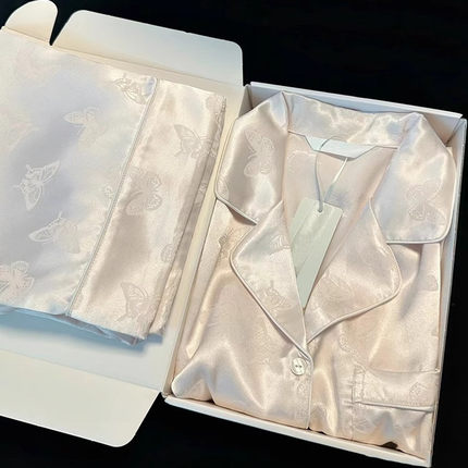 春秋新款轻奢蝴蝶印花气质高级感桑蚕丝真丝睡衣女士家居服礼盒装