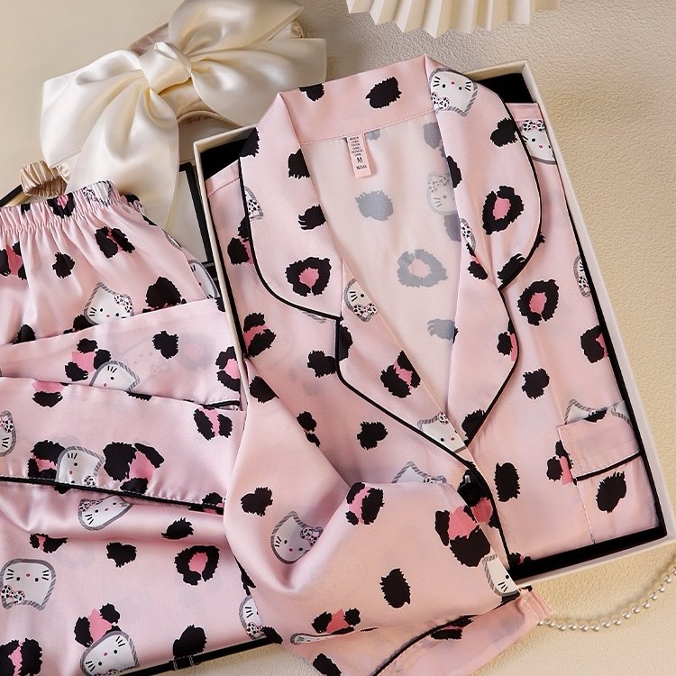 卡通可爱风粉色KT少女真丝睡衣