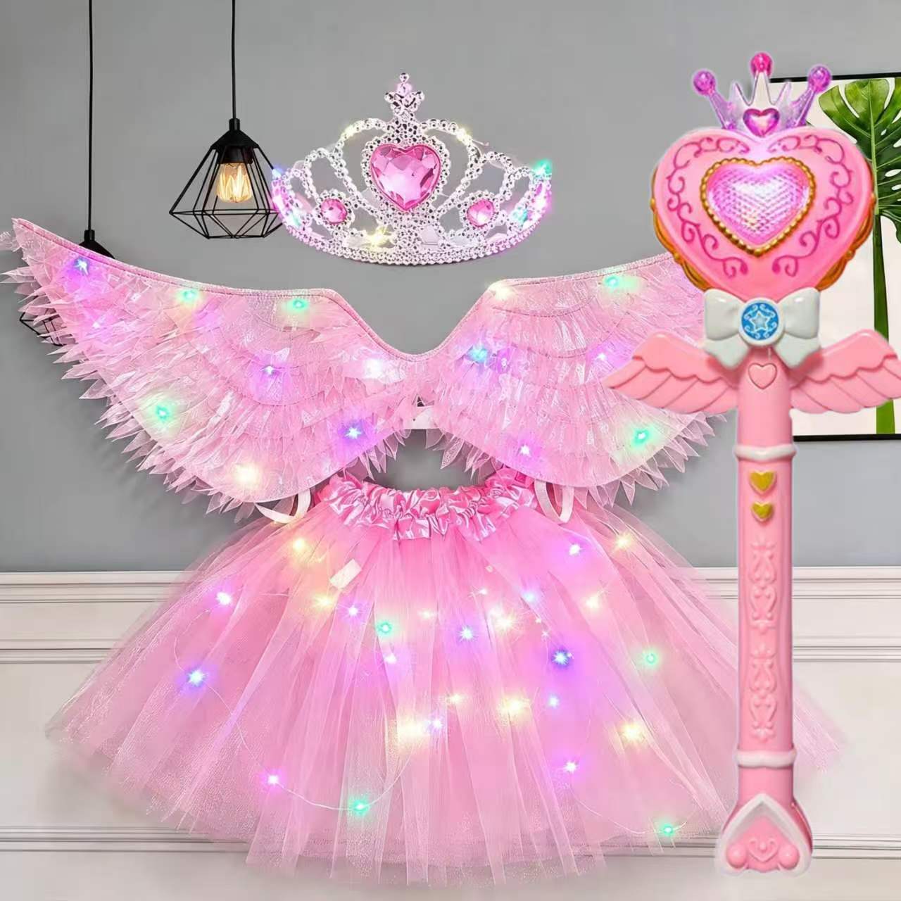发光天使翅膀小女孩蝴蝶背饰闪光玩具奇妙仙子魔法棒花仙子四件套