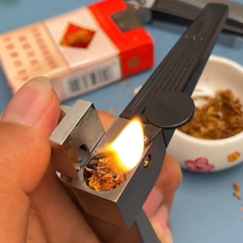 新款折叠烟斗打火机一体式两用充气斜火创意个性复古便携小巧金属