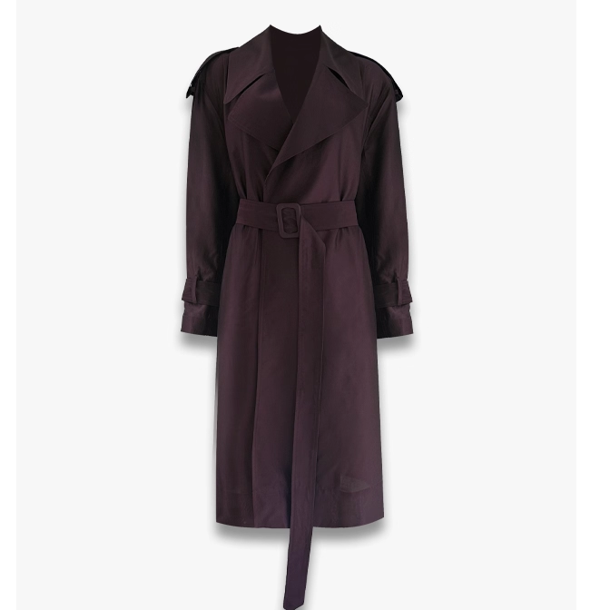 006【Queen女王gao圆圆款品牌定织桑蚕丝垂顺飘逸风衣-0355