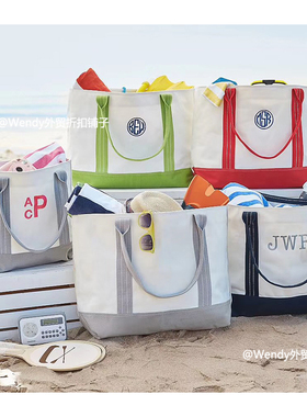 美国Pottery Barn Kids女式防水帆布包托特包大容量沙滩包购物袋