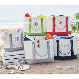 美国Pottery Barn Kids女式防水帆布包托特包大容量沙滩包购物袋