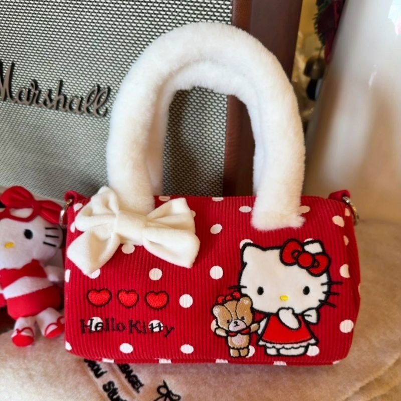 2026新品可爱猫毛绒小方包韩版卡通红波点女生手提斜挎单肩包,箱包皮具/热销女包/男包,小方包,淘宝优惠券,粉丝福利购,淘宝优惠卷