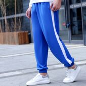 校服裤 宝蓝色直筒校裤 子一道杠蓝色夏季 束脚初中高中小学生运动裤