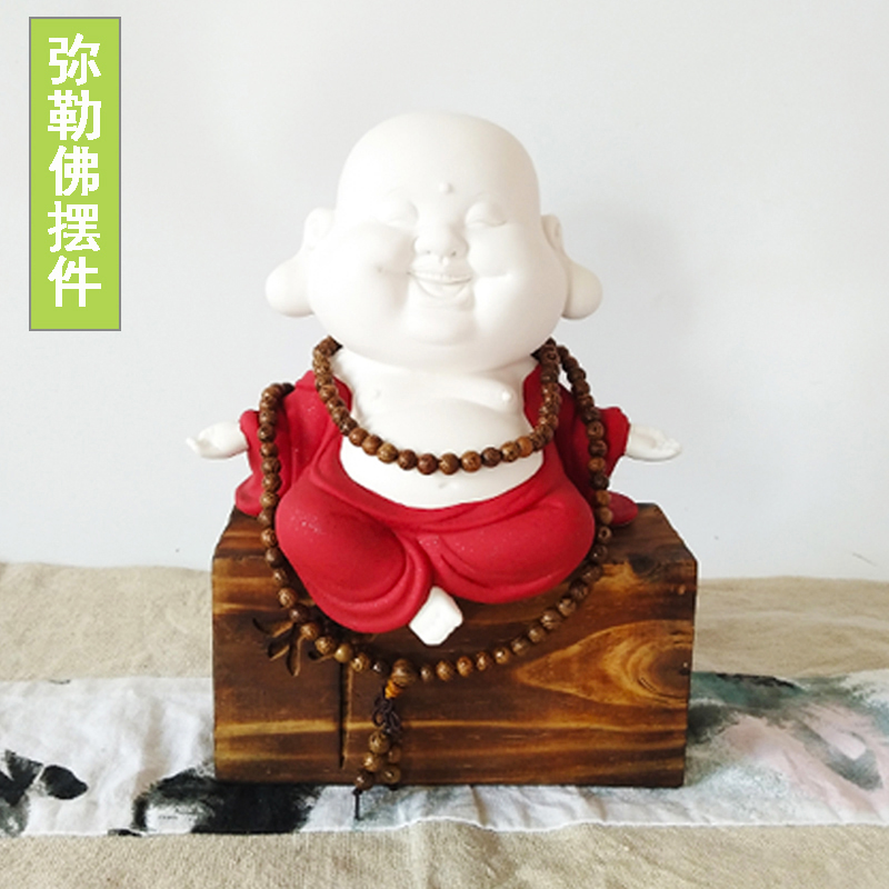 大号弥勒笑佛禅意摆件辟邪彩砂陶可爱佛茶宠玄关装饰