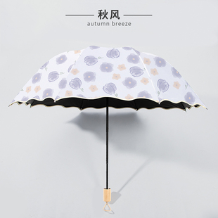 雨伞女折叠晴雨两用防晒防紫外线遮阳伞公主风油画夏季黑胶太阳伞