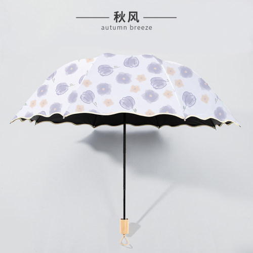 晴雨两用油画风黑胶公主伞防晒