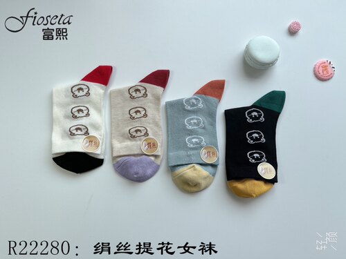特价清仓正品富熙fioseta22AW秋冬女袜R22280绢丝提花小花朵女袜