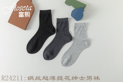 特价清仓富熙fioseta春夏24211绢丝超薄绅士净提花男袜商务中筒袜