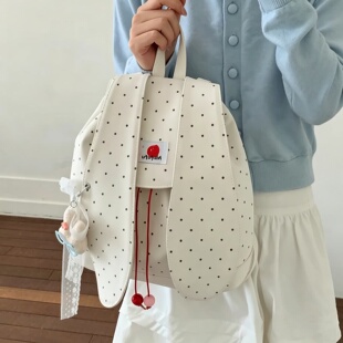 日系甜美波点兔耳书包抽绳束口双肩包女款简约大容量通勤背包