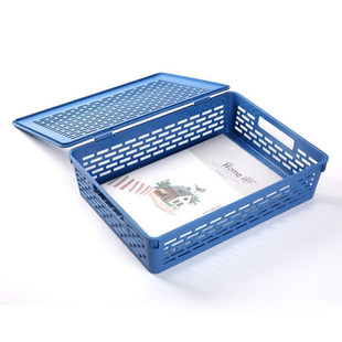 得力 923蓝色文件篮公文篮 A4文件栏收纳 财务办公塑料框1个装