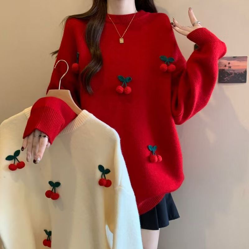 圣诞节毛衣女2025新款高级胖mm显瘦遮肉平安夜红色本命年针织上衣
