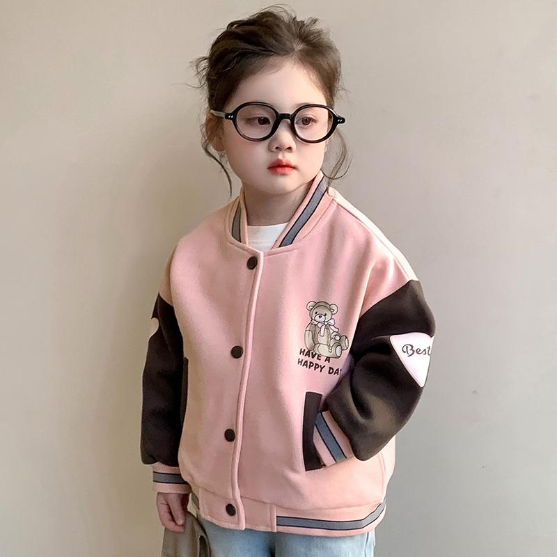 女童外套春秋款学院风棒球服2025新款儿童韩版洋气撞色夹克开衫潮