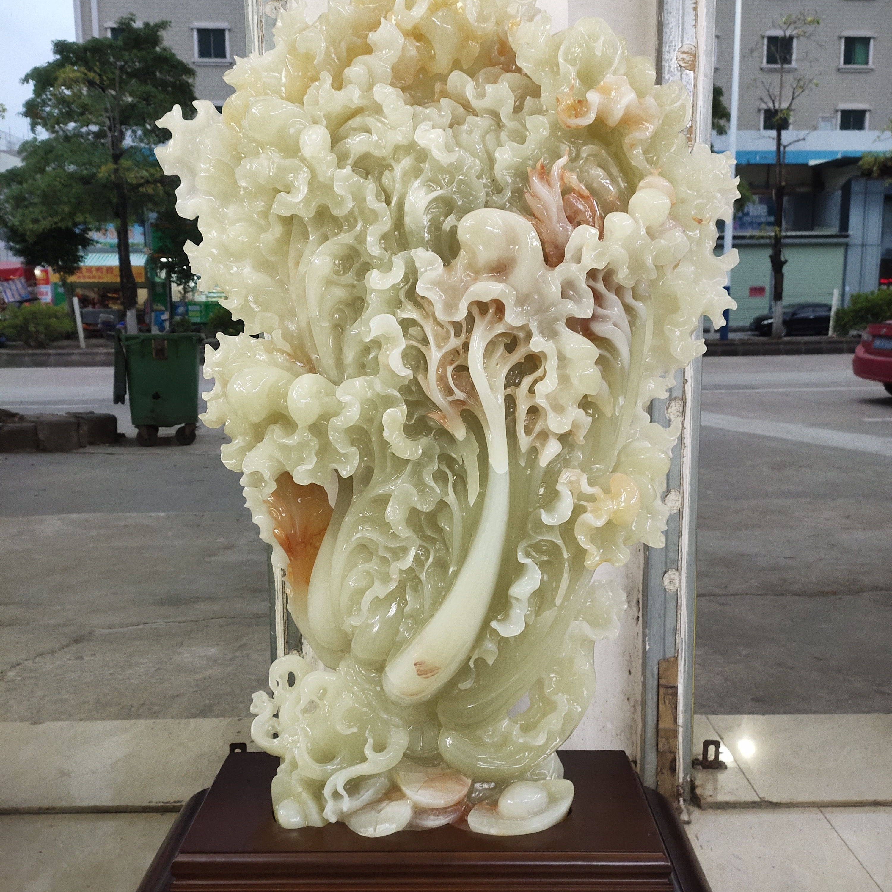 天然玉石红花冰玉大摆件白菜佰财（现货已售，需要可订做）