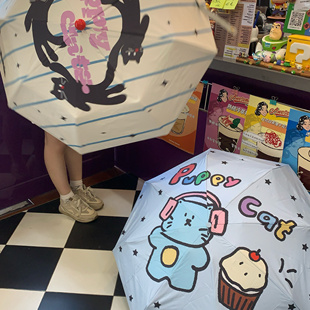 少女心通勤晴雨两用雨伞女原创黑胶小巧遮阳伞可爱太阳伞便携五折