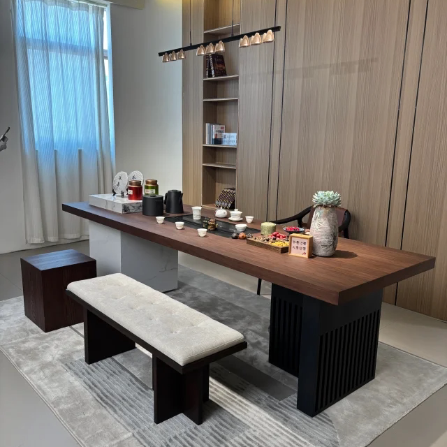 意式极简高级实木茶桌椅组合现代轻奢新中式茶台办公室泡茶桌定制