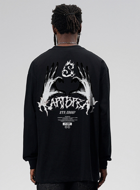 STA春秋骨手召唤S火国潮印花内搭打底衫美式体恤情侣长袖T恤男女