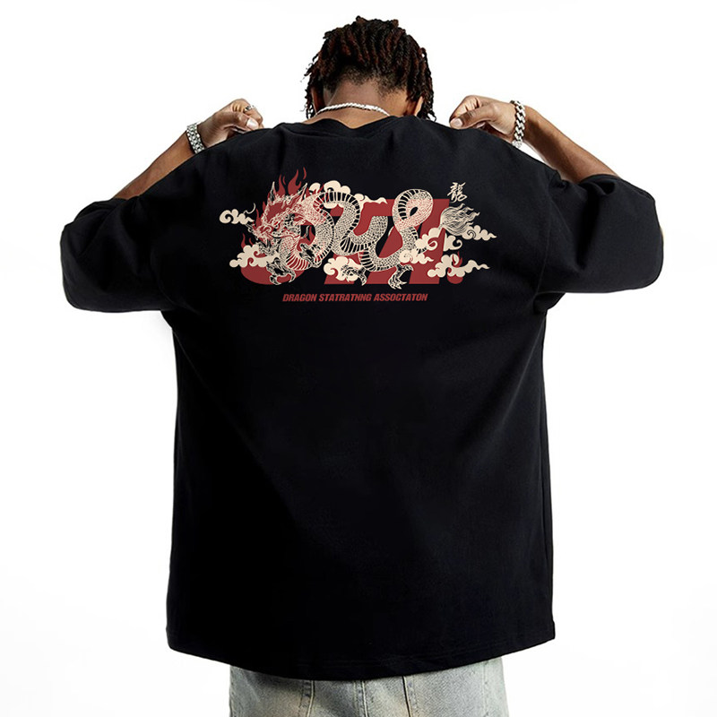 STA祥云线条龙纯棉短袖t恤