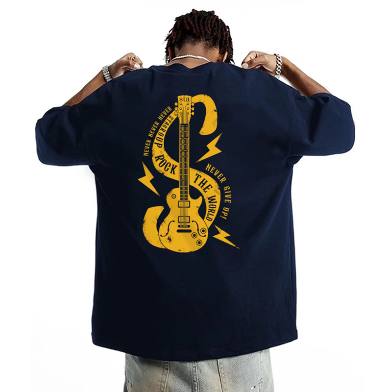 STA美式夏季潮牌吉他印花纯棉宽松休闲短袖T恤男女2025情侣上衣