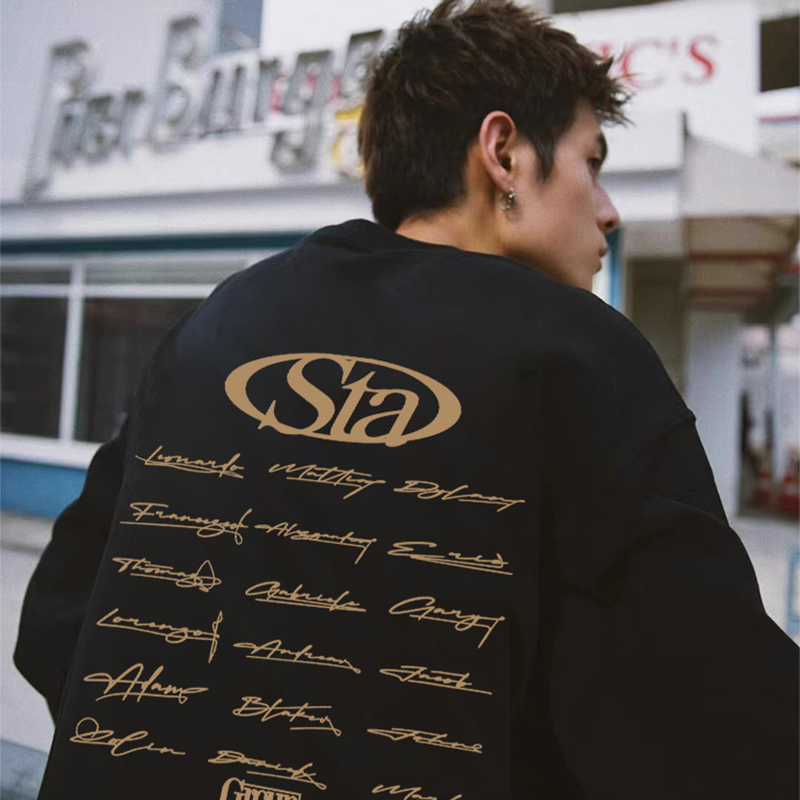 STA手写字母logo美式长袖打底衫