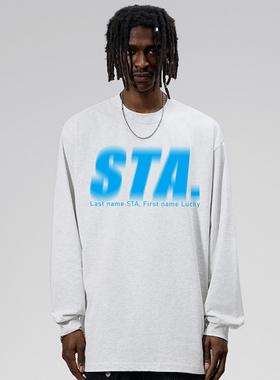 STA幻影字母印花长袖T恤男女黑色美式潮流宽松休闲白色情侣上衣