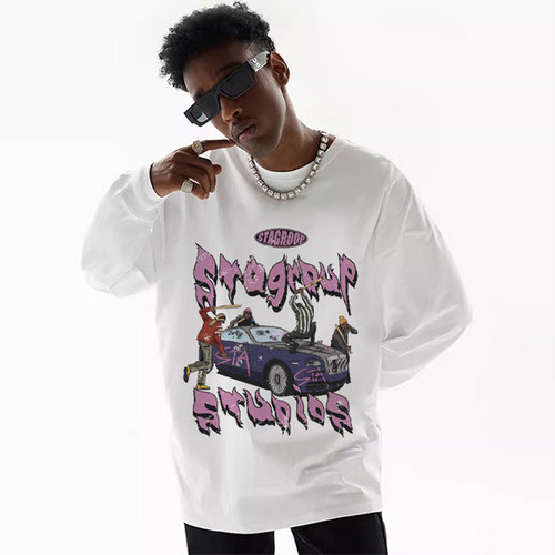 STA美式嘻哈潮流印花长袖T恤
