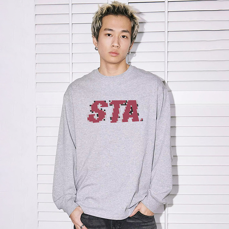 STA数码化字宽松打底长袖t恤男女