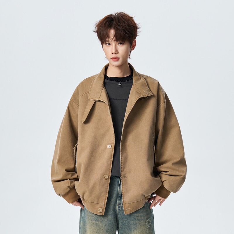 STA美式复古立领夹克男装宽松棕色高街工装风痞帅高级感外套百搭