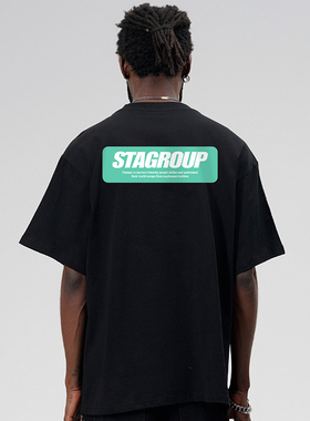 STA色块标题印花短袖男美式潮牌高街小众宽松t恤纯棉重磅半袖夏季