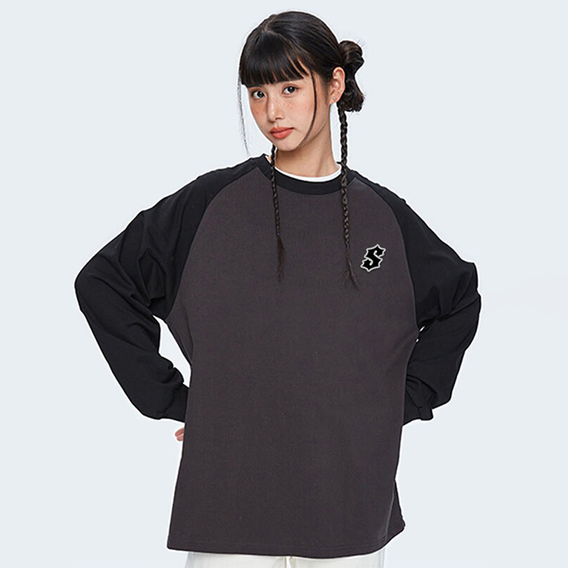 STA潮牌美式基胸口S设计复古插肩袖纯棉长袖打底衫男女款情侣T恤
