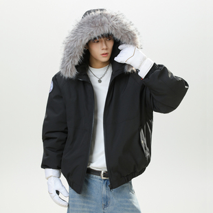 外套极简百搭 毛领连帽棉衣加厚保暖宽松休闲棉服工装 STA冬季 男士