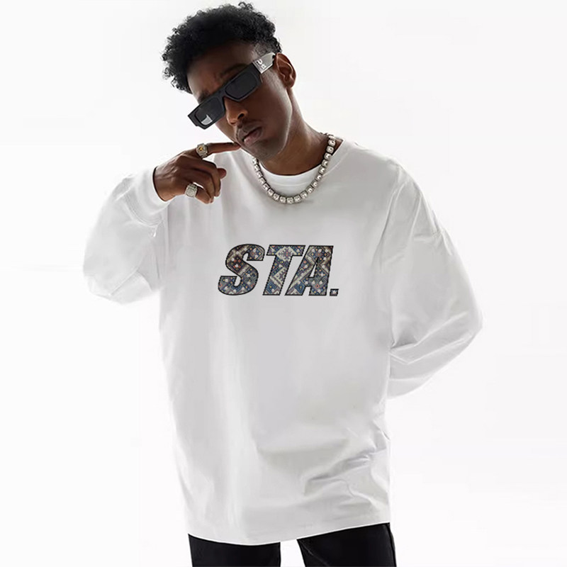 STA春秋2026年新款美式街头字母长袖T恤男宽松圆领纯棉潮牌女上衣