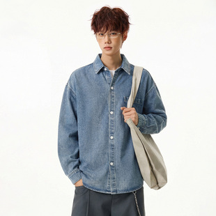 STA春秋季复古牛仔衬衫男士长袖宽松休闲百搭潮流简约情侣款外套
