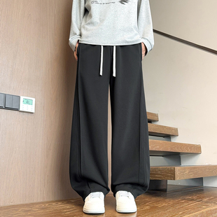 垂感高街潮牌工装 STA复古极简黑色直筒休闲裤 男宽松抽绳弯刀长裤